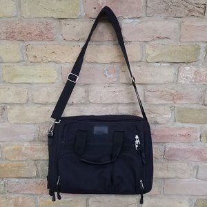 Heritage Black Fabric Briefcase with Leather Handles with Tons of Pockets!